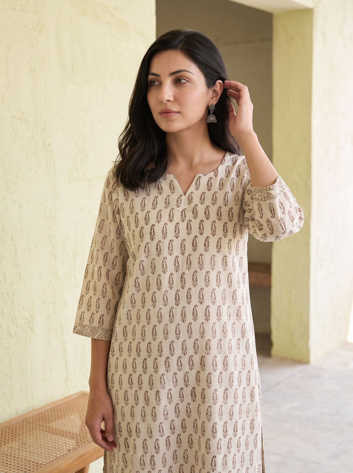 Bagh Hand Block Print Natural Dyed Cotton Straight Long Kurta for women 05