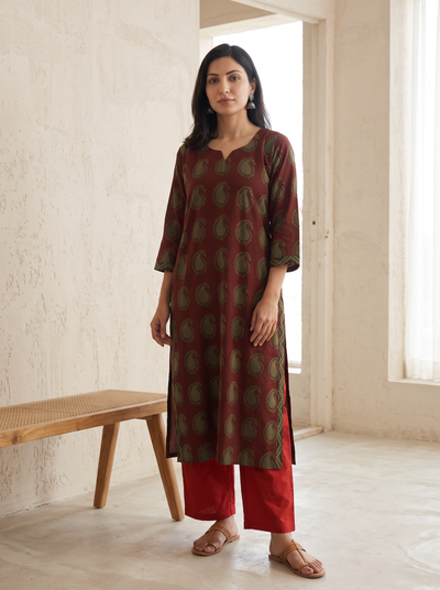 Bagh Hand Block Print Natural Dyed Cotton Straight Long Kurta for women 06