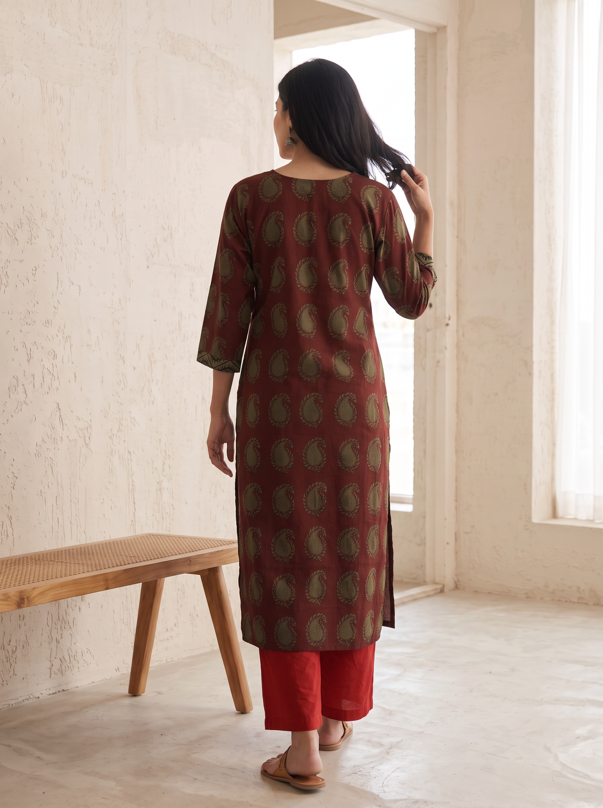 Bagh Hand Block Print Natural Dyed Cotton Straight Long Kurta for women 06