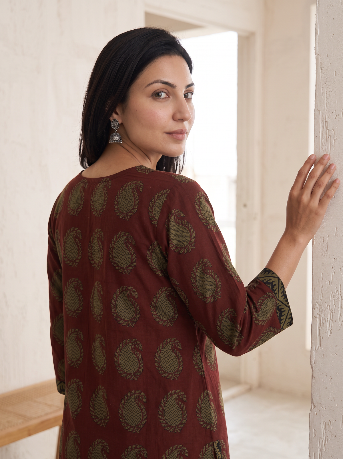 Bagh Hand Block Print Natural Dyed Cotton Straight Long Kurta for women 06