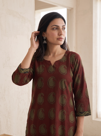 Bagh Hand Block Print Natural Dyed Cotton Straight Long Kurta for women 06