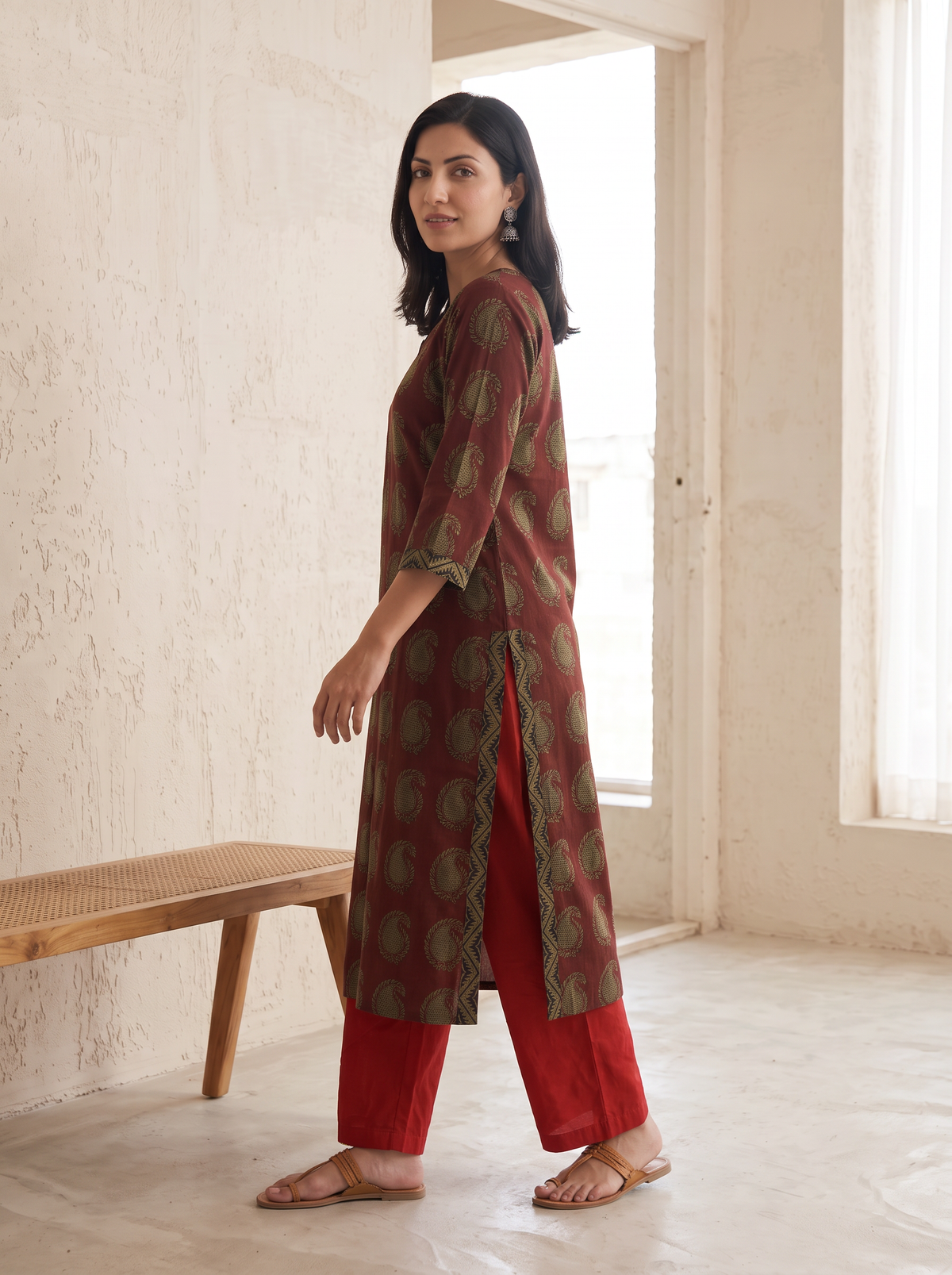 Bagh Hand Block Print Natural Dyed Cotton Straight Long Kurta for women 06