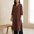 Bagh Hand Block Print Natural Dyed Cotton Straight Long Kurta for women 07