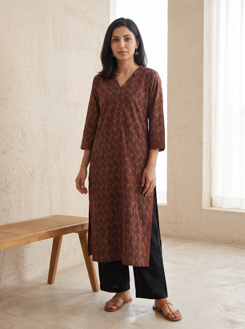 Bagh Hand Block Print Natural Dyed Cotton Straight Long Kurta for women 07