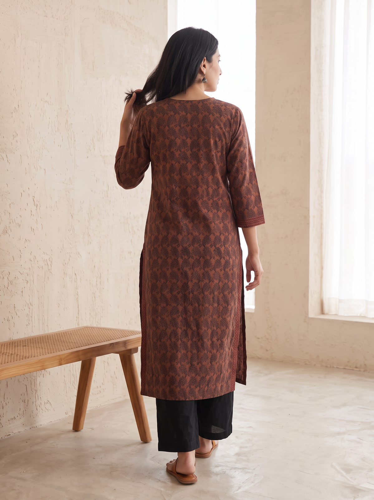 Bagh Hand Block Print Natural Dyed Cotton Straight Long Kurta for women 07