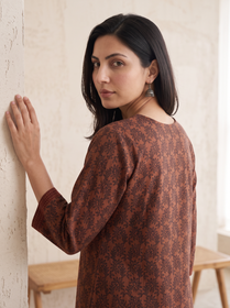Bagh Hand Block Print Natural Dyed Cotton Straight Long Kurta for women 07