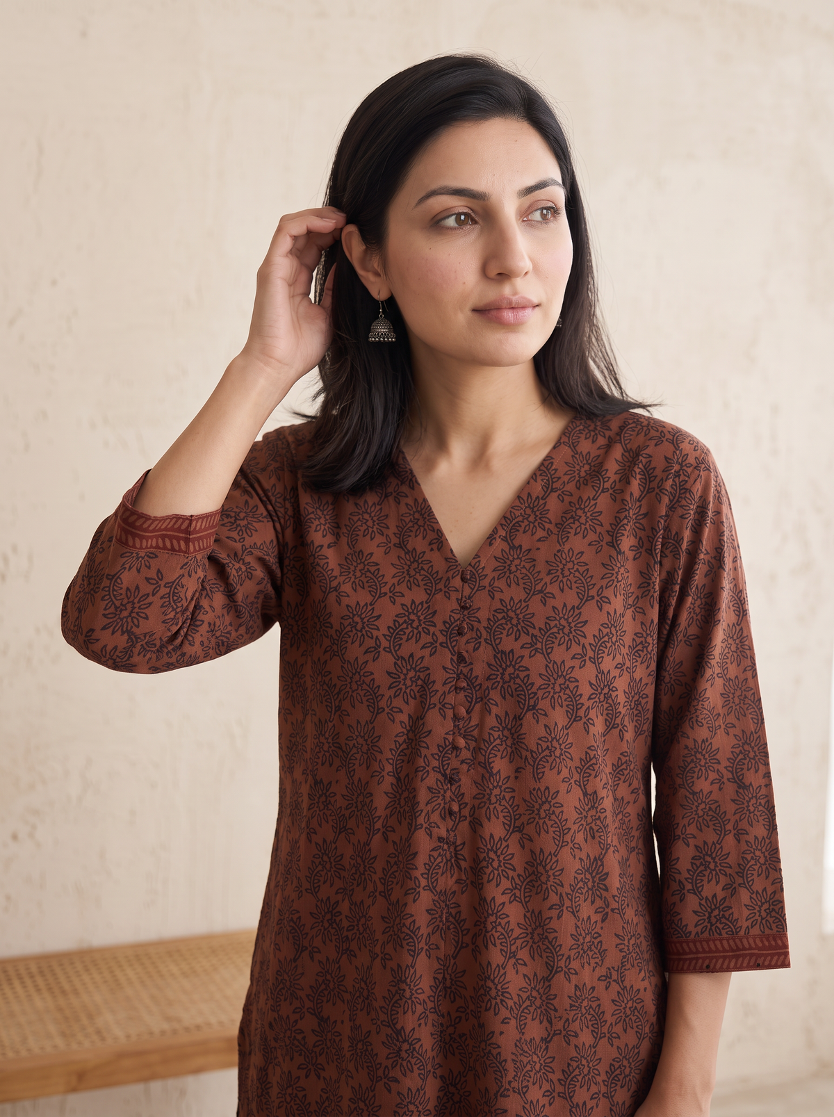 Bagh Hand Block Print Natural Dyed Cotton Straight Long Kurta for women 07