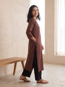 Bagh Hand Block Print Natural Dyed Cotton Straight Long Kurta for women 07