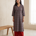 Bagh Hand Block Print Natural Dyed Cotton Straight Long Kurta for women 08