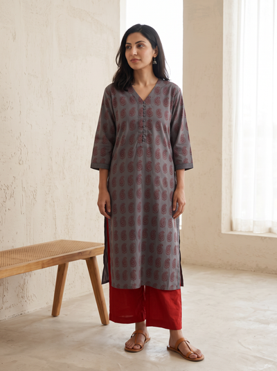 Bagh Hand Block Print Natural Dyed Cotton Straight Long Kurta for women 08