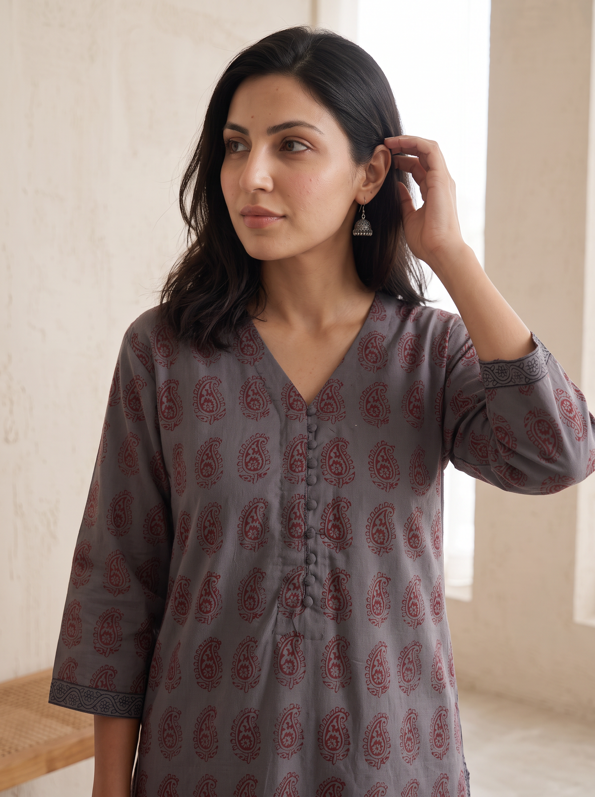 Bagh Hand Block Print Natural Dyed Cotton Straight Long Kurta for women 08