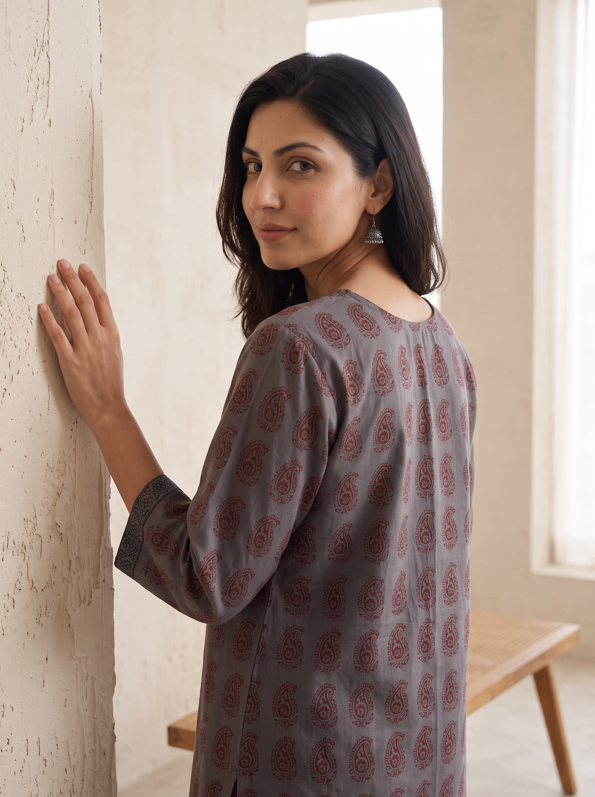 Bagh Hand Block Print Natural Dyed Cotton Straight Long Kurta for women 08