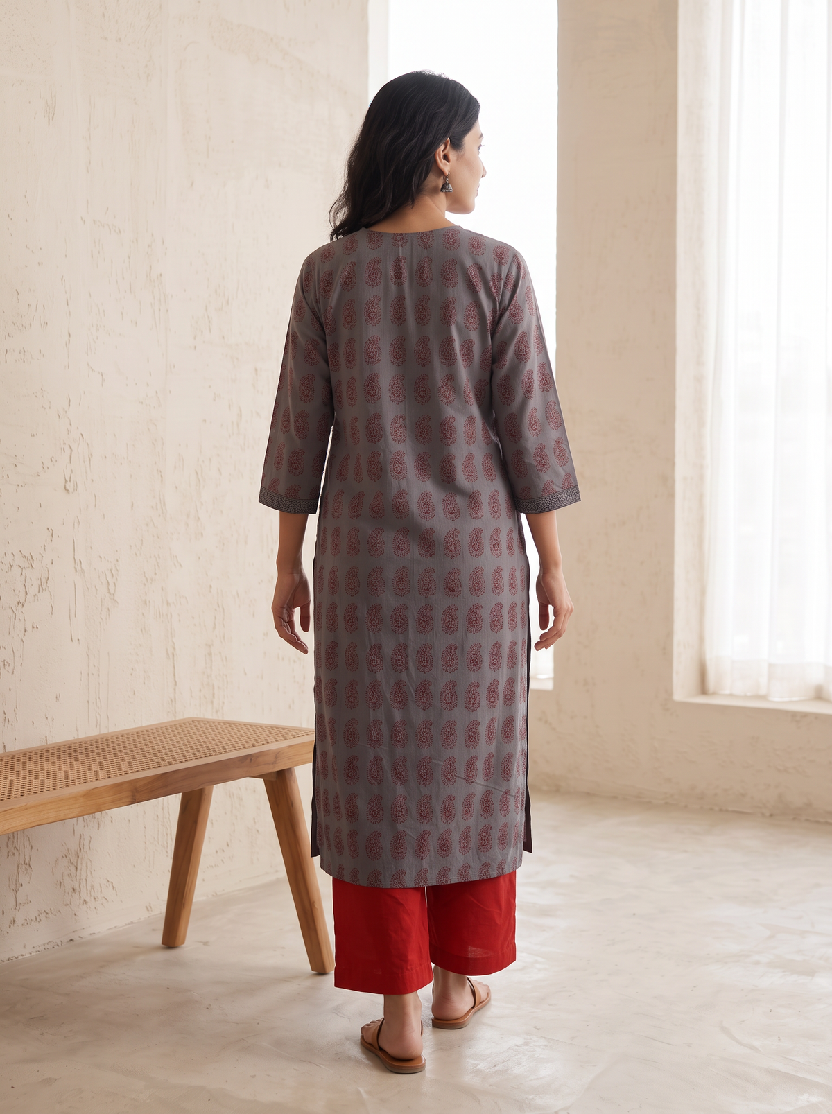 Bagh Hand Block Print Natural Dyed Cotton Straight Long Kurta for women 08