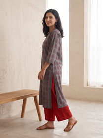 Bagh Hand Block Print Natural Dyed Cotton Straight Long Kurta for women 08