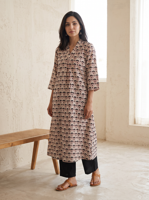 Bagh Hand Block Print Natural Dyed Cotton A-Line Long Kurta for women 12