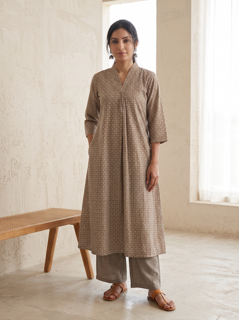 Bagh Hand Block Print Natural Dyed Cotton A-Line Long Kurta for women 13