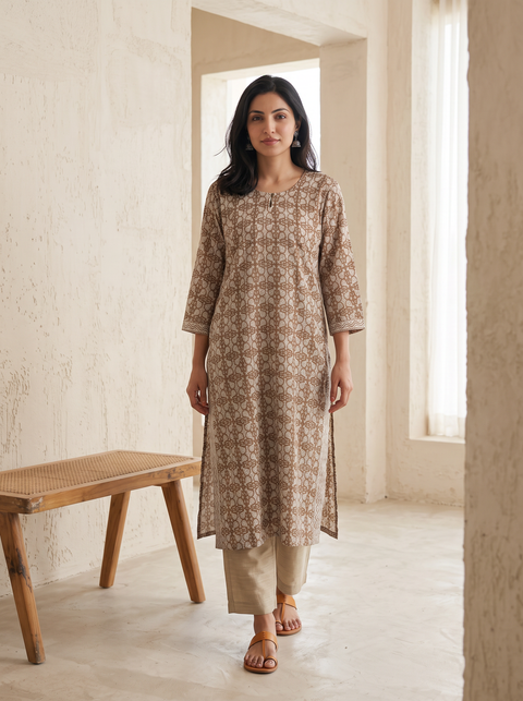 Bagh Hand Block Print Natural Dyed Cotton Straight Long Kurta for women 14