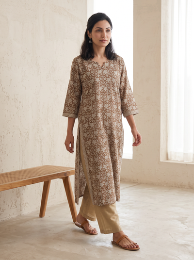 Bagh Hand Block Print Natural Dyed Cotton Straight Long Kurta for women 16