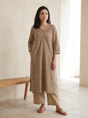 Bagh Hand Block Print Natural Dyed Cotton Straight Long Kurta for women 17