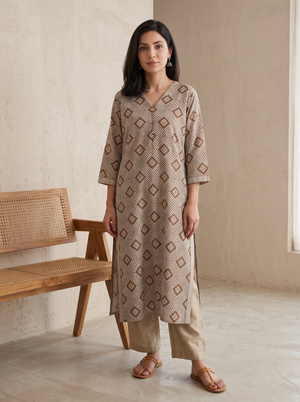 Bagh Hand Block Print Natural Dyed Cotton Straight Long Kurta for women 19