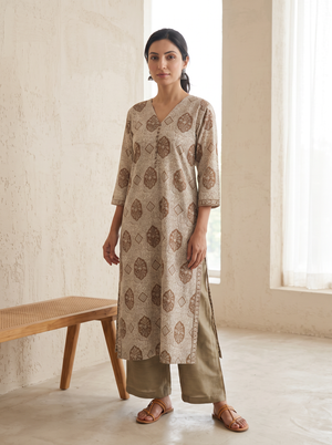 Bagh Hand Block Print Natural Dyed Cotton Straight Long Kurta for women 18