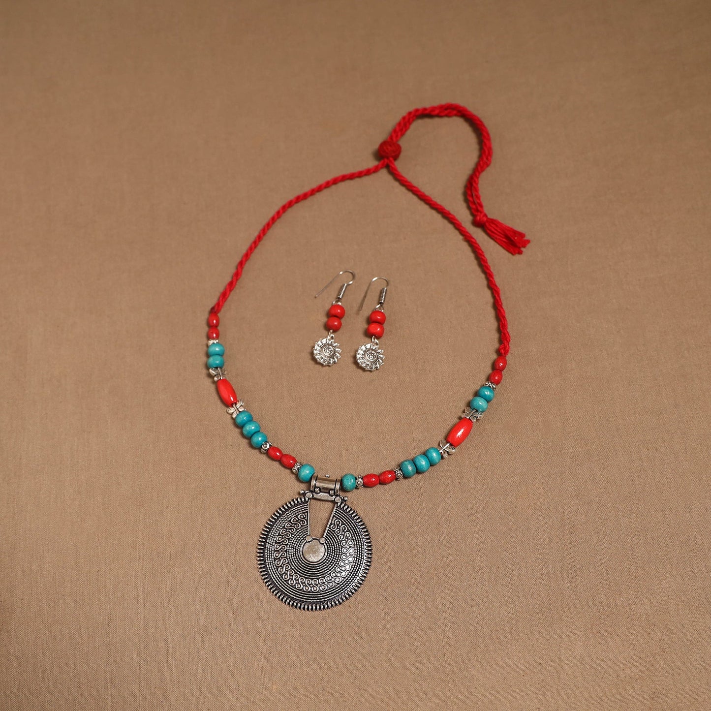 German silver wooden beads necklace set 11 - handcrafted