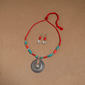 German silver wooden beads necklace set 11 - handcrafted