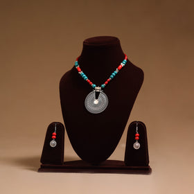 German silver wooden beads necklace set 11 - handcrafted