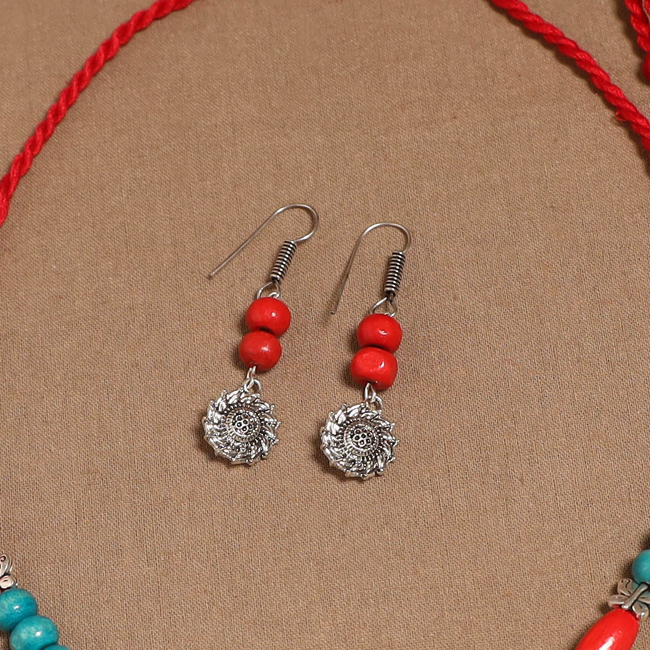 German silver wooden beads necklace set 11 - handcrafted