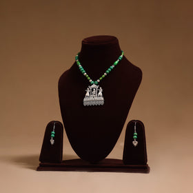 German silver wooden beads necklace set 12 - handcrafted