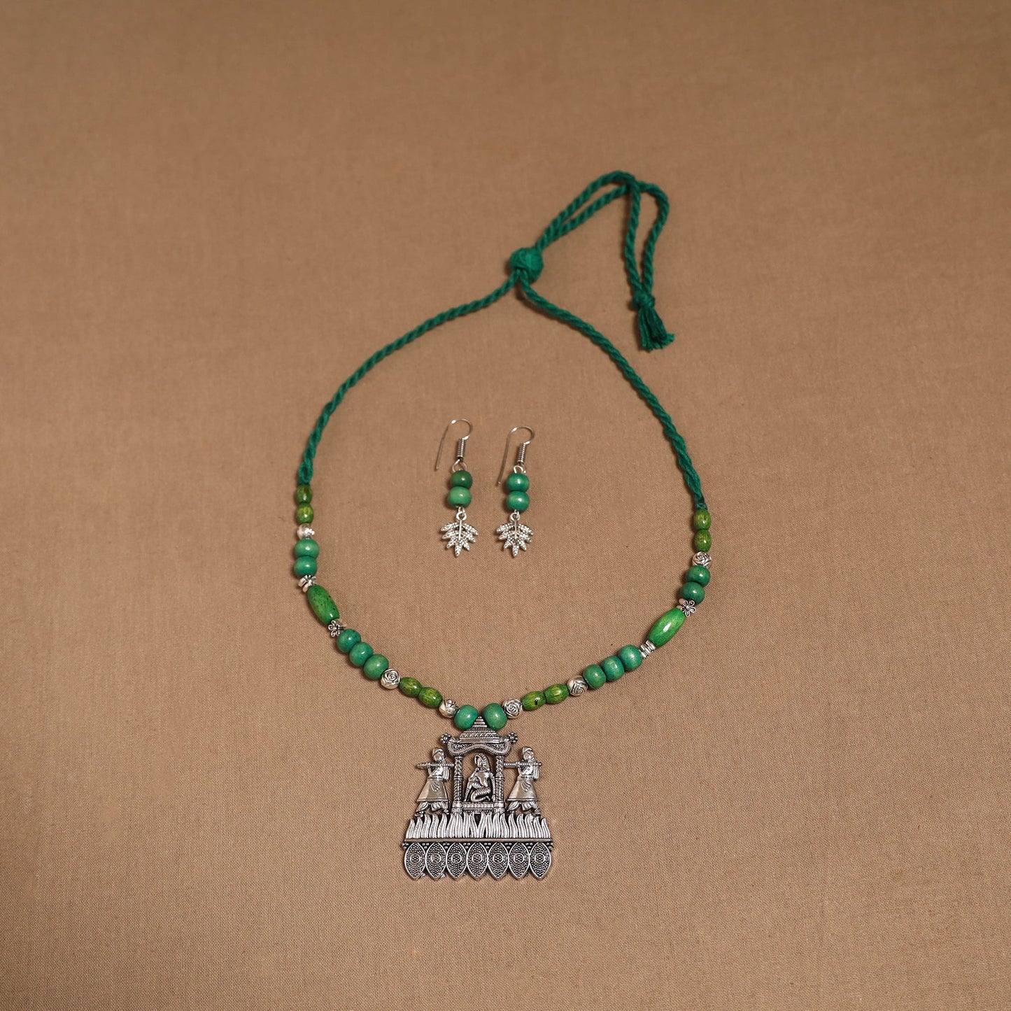 German silver wooden beads necklace set 12 - handcrafted