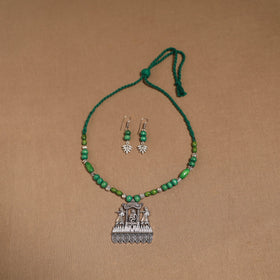 German silver wooden beads necklace set 12 - handcrafted