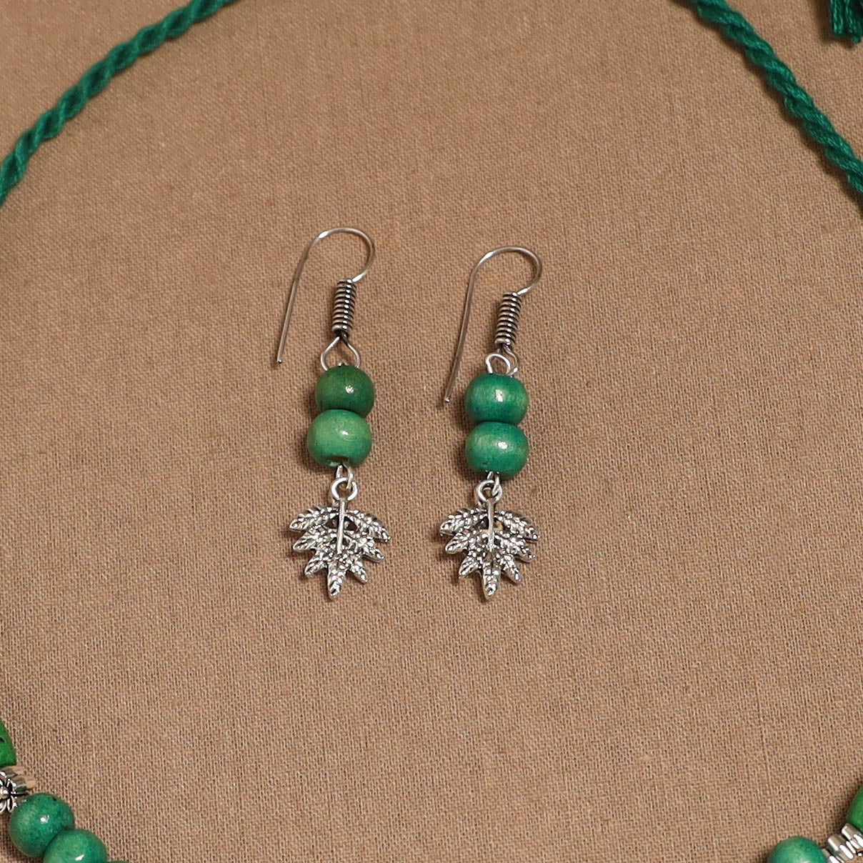 German silver wooden beads necklace set 12 - handcrafted