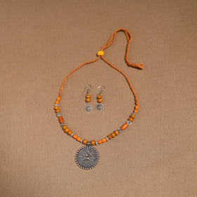 German silver wooden beads necklace set 14 - handcrafted