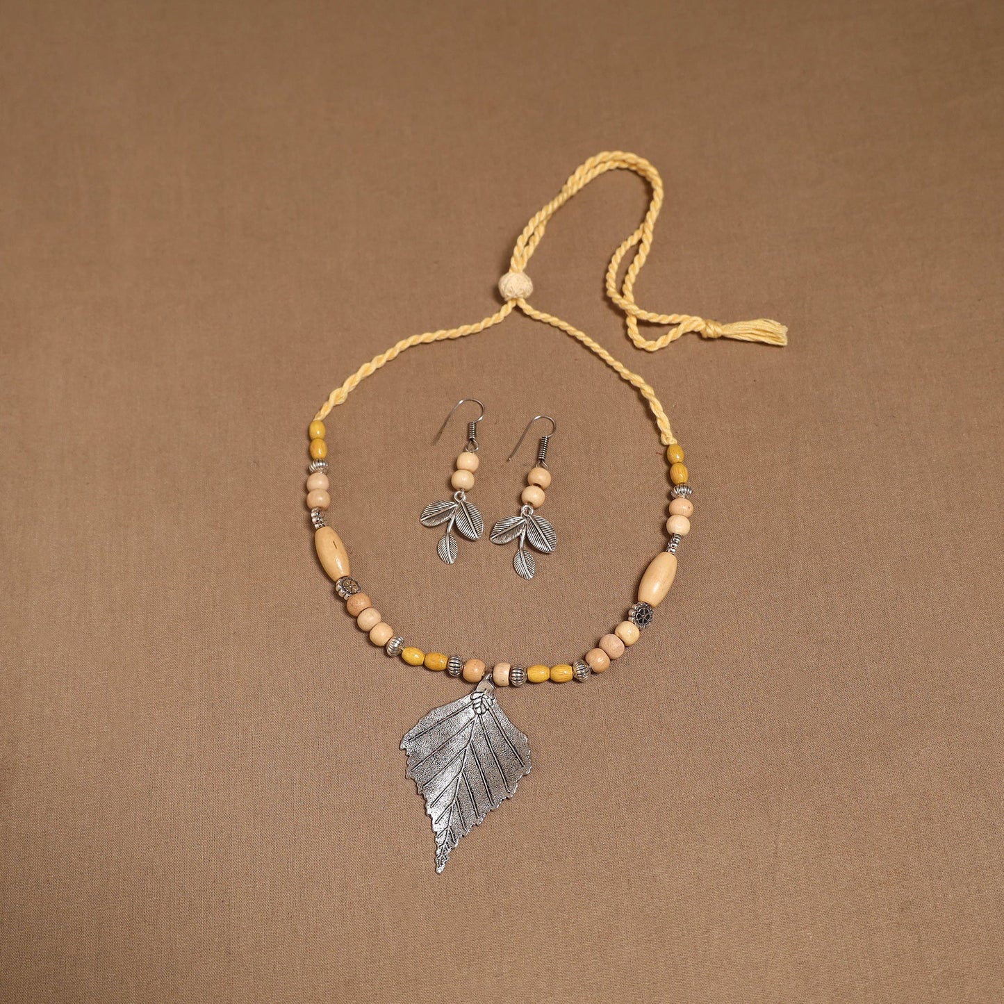 German silver wooden beads necklace set 15 - handcrafted