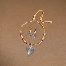 German silver wooden beads necklace set 15 - handcrafted