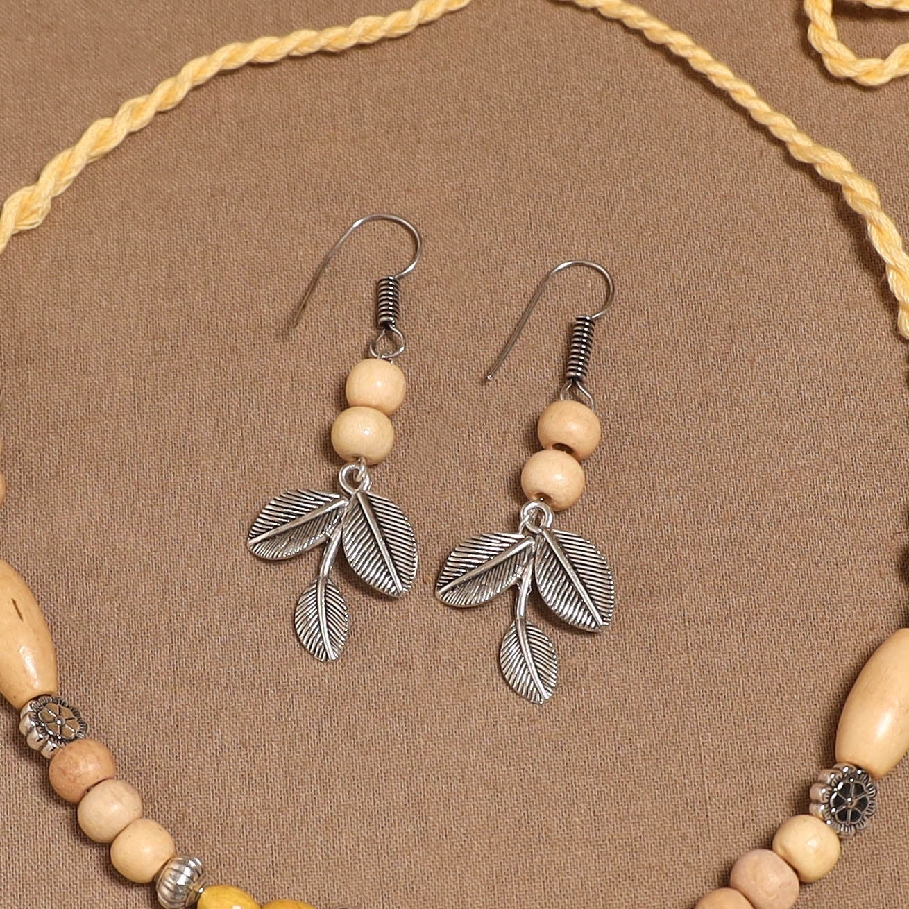 German silver wooden beads necklace set 15 - handcrafted