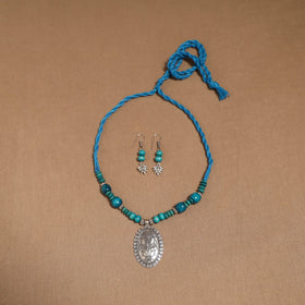 German silver wooden beads necklace set 16 - handcrafted