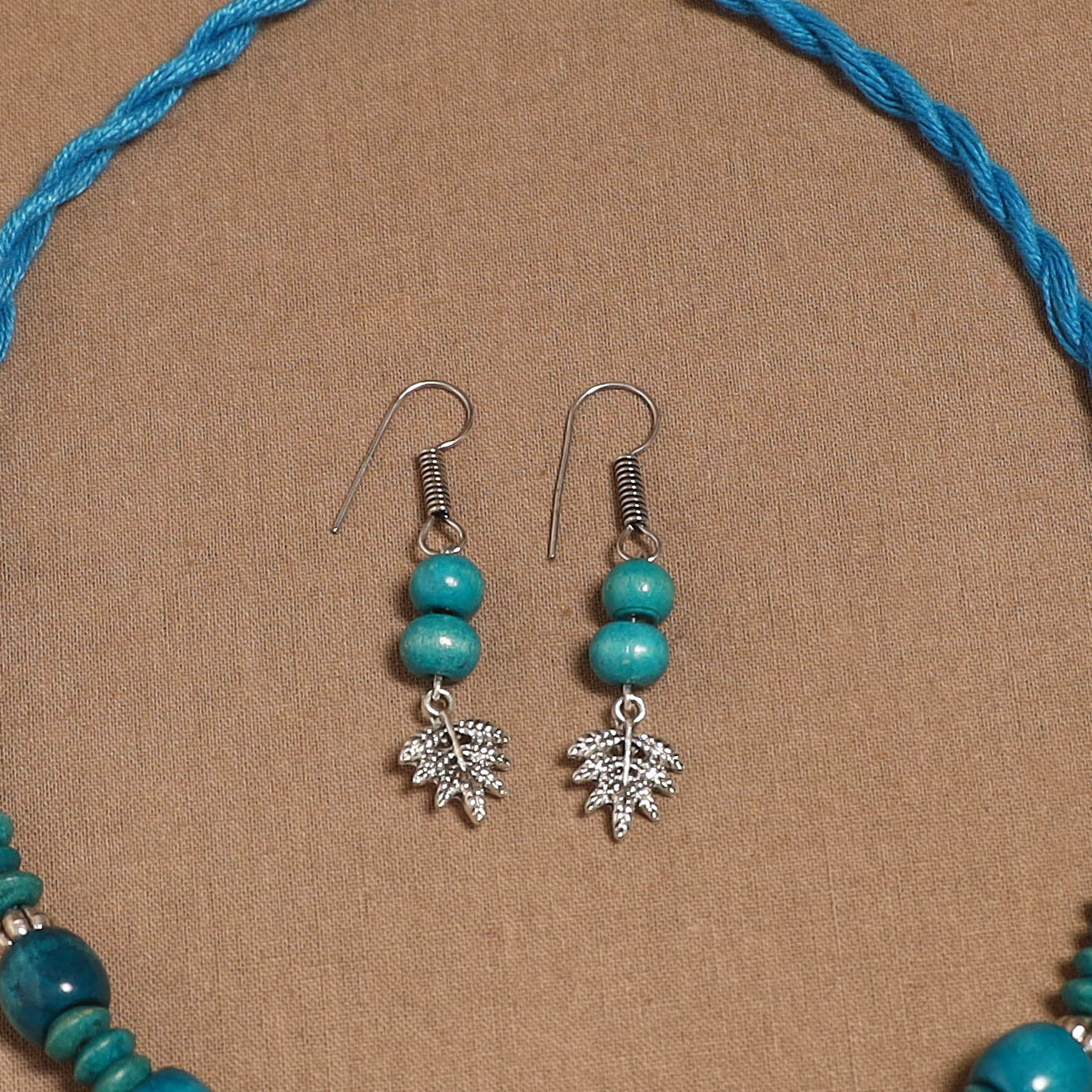 German silver wooden beads necklace set 16 - handcrafted