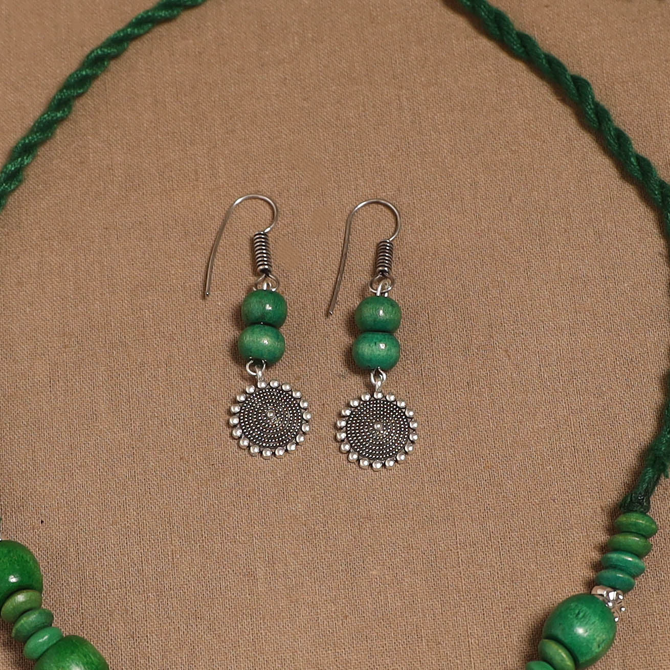 German silver wooden beads necklace set 17 - handcrafted