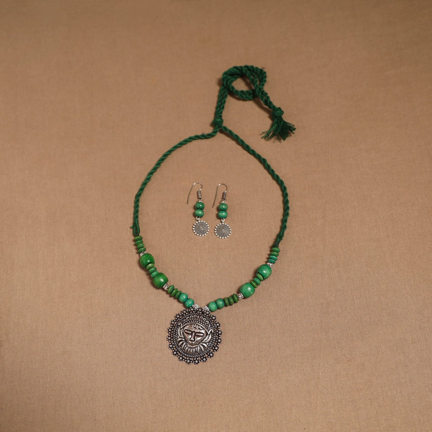 German silver wooden beads necklace set 17 - handcrafted