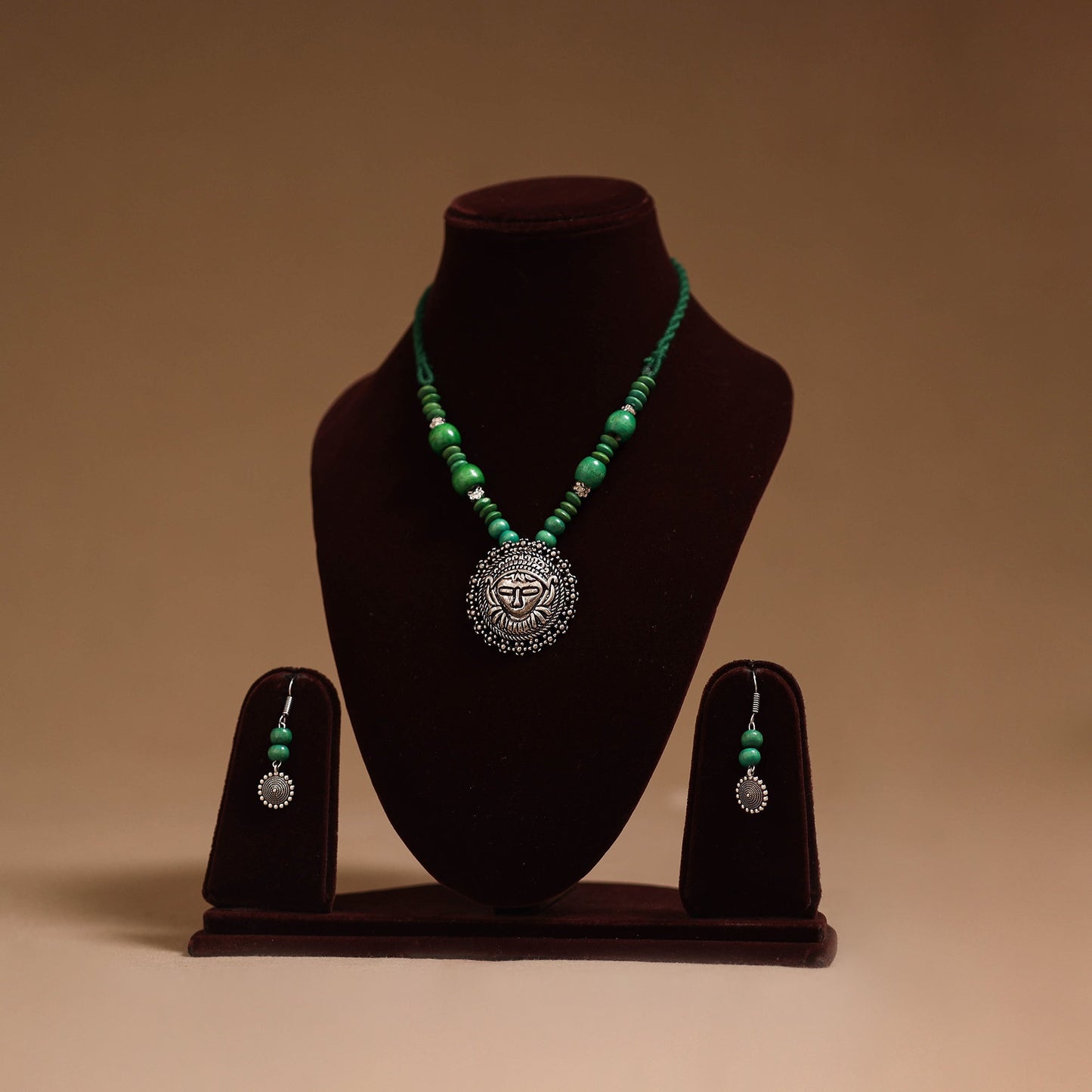 German silver wooden beads necklace set 17 - handcrafted