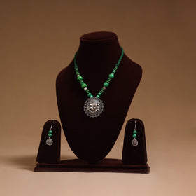 German silver wooden beads necklace set 17 - handcrafted