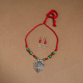 German silver wooden beads necklace set 18 - handcrafted