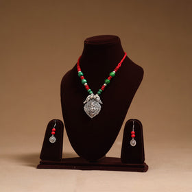 German silver wooden beads necklace set 18 - handcrafted