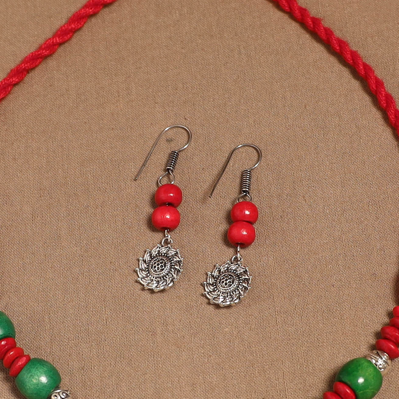 German silver wooden beads necklace set 18 - handcrafted