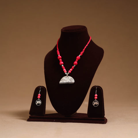 German silver wooden beads necklace set 19 - handcrafted