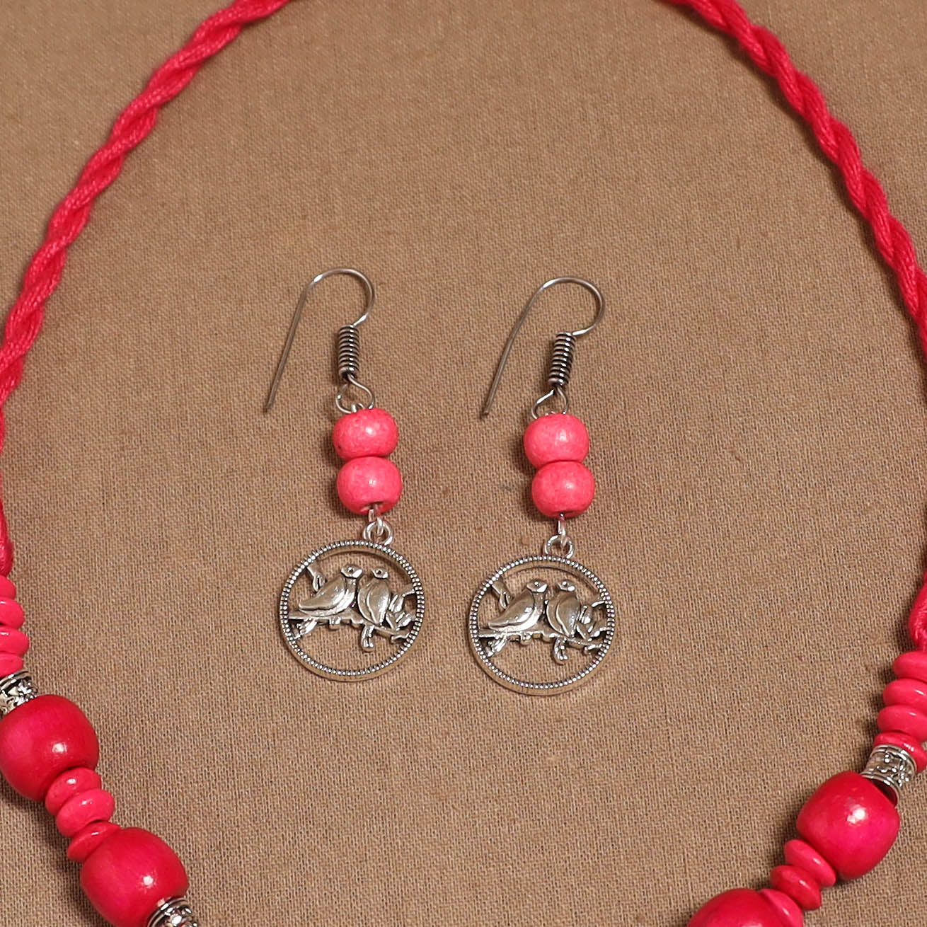 German silver wooden beads necklace set 19 - handcrafted