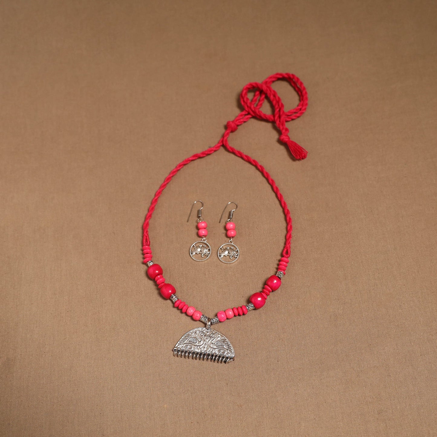 German silver wooden beads necklace set 19 - handcrafted