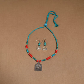 German silver wooden beads necklace set 20 - handcrafted